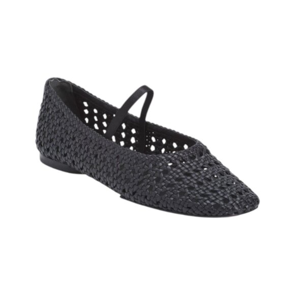 VINCE Black Leather Vivian Mary Jane Woven Flats